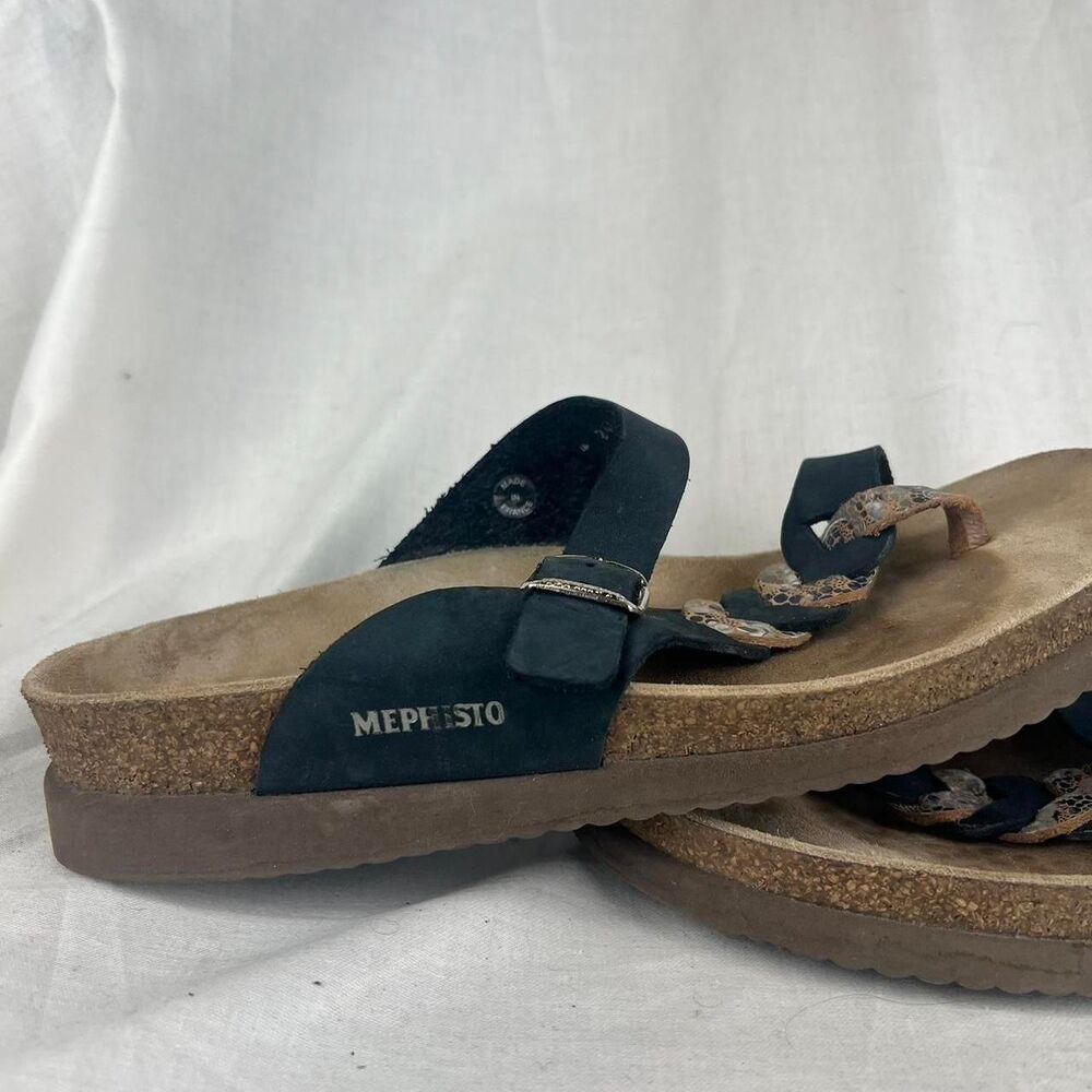 Mephisto Black Leather Sandals With Snake Print Straps Size 10 (40) - Picture 3 of 8